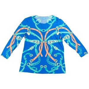 J. McLaughlin Women's Riley Equestrian Raw Edge 3/4 Sleeve Top In Size M